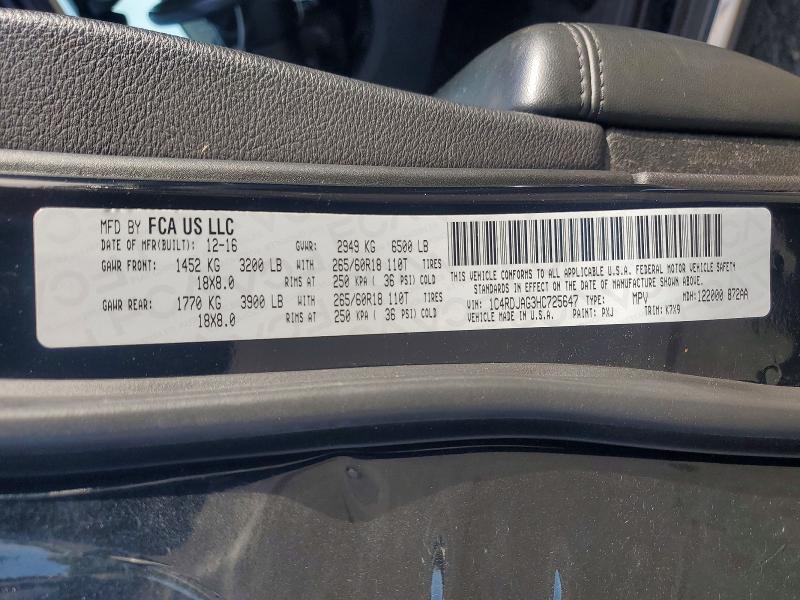 Auction sale of the 2017 Dodge Durango, vin: 1C4RDJAG3HC725647, lot number: 58139346