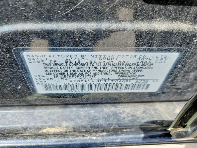 57367306 :رقم المزاد ، 3N1AB7AP5KY287222 vin ، 2019 Nissan Sentra مزاد بيع