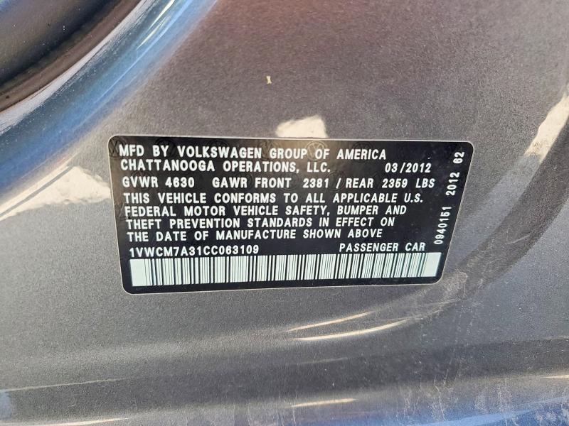 Aukcja sprzedaży 2012 Volkswagen Passat, vin: 1VWCM7A31CC063109, numer aukcji: 56668196
