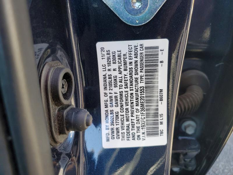 Aukcja sprzedaży 2021 Honda Civic, vin: 19XFC1F36ME201553, numer aukcji: 56130956