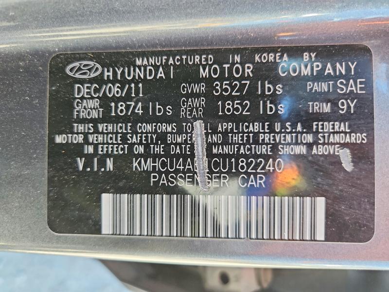 Продаж на аукціоні авто 2012 Hyundai Accent, vin: KMHCU4AE1CU182240, номер лоту: 56281846