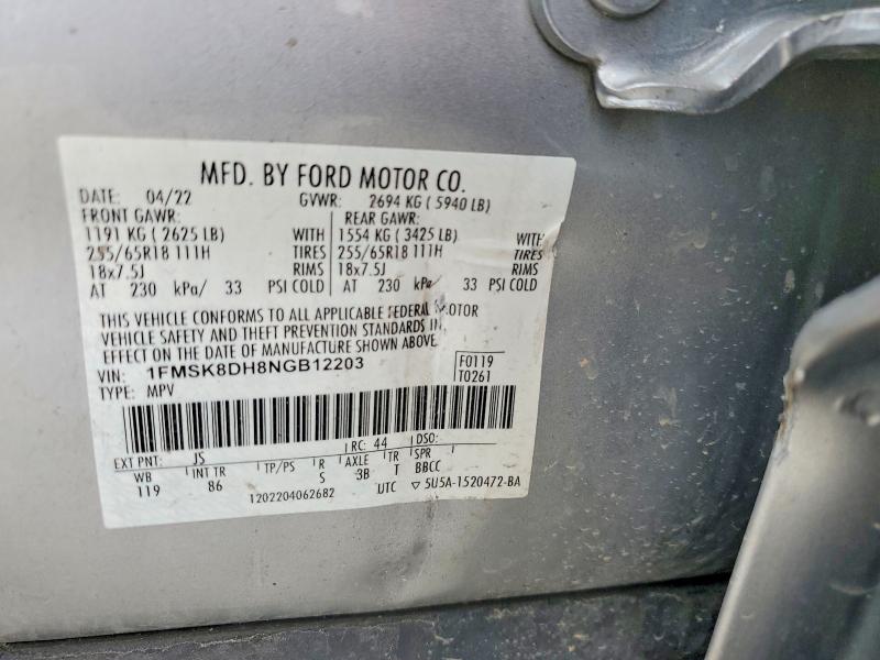 55560576 :رقم المزاد ، 1FMSK8DH8NGB12203 vin ، 2022 Ford Explorer مزاد بيع