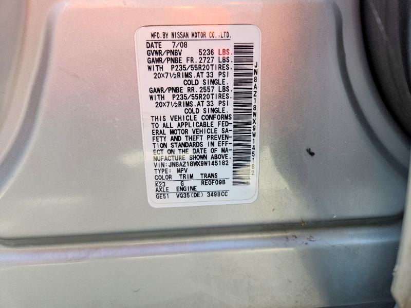 Продажа на аукционе авто 2009 Nissan Murano, vin: JN8AZ18WX9W145182, номер лота: 58514006
