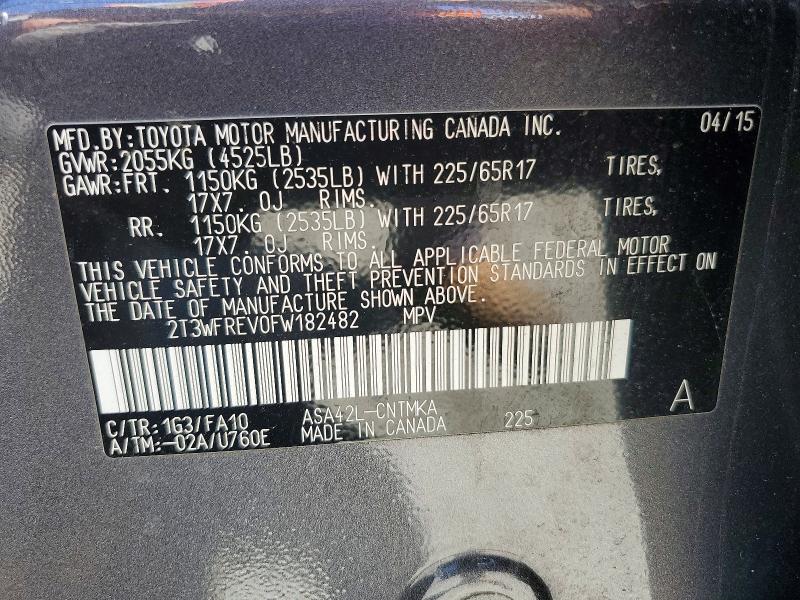 57222496 :رقم المزاد ، 2T3WFREV0FW182482 vin ، 2015 Toyota Rav4 مزاد بيع
