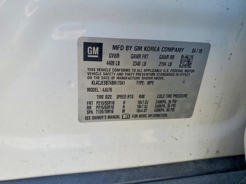 2019 Buick Encore მანქანა იყიდება აუქციონზე, vin: KL4CJESB7KB917041, აუქციონის ნომერი: 58374436