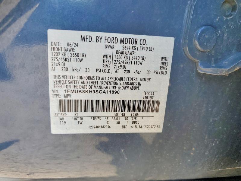 Auction sale of the 2025 Ford Explorer, vin: 1FMUK8KH9SGA11890, lot number: 58979216