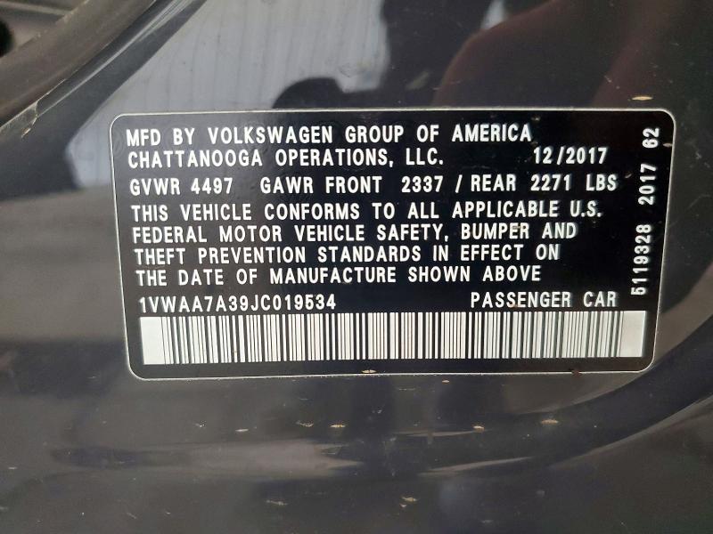 Aukcja sprzedaży 2018 Volkswagen Passat, vin: 1VWAA7A39JC019534, numer aukcji: 59191366