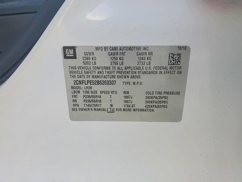 2011 Chevrolet Equinox მანქანა იყიდება აუქციონზე, vin: 2CNFLPE52B6260307, აუქციონის ნომერი: 57743446