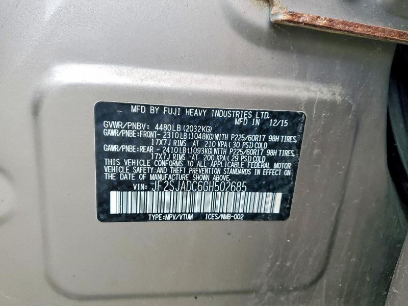 Продажа на аукционе авто 2016 Subaru Forester, vin: JF2SJADC6GH502685, номер лота: 57541456