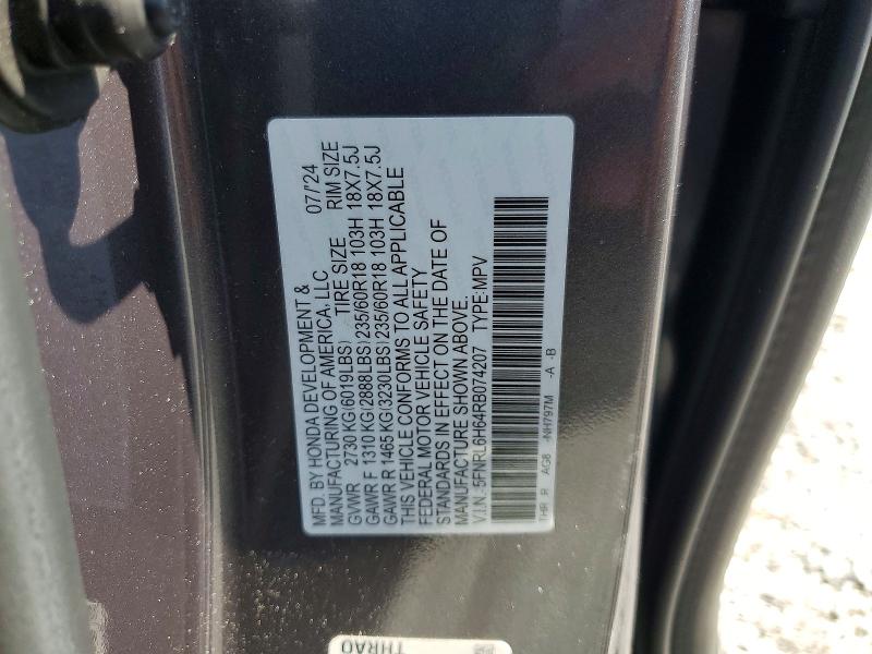 Aukcja sprzedaży 2024 Honda Odyssey, vin: 5FNRL6H64RB074207, numer aukcji: 57046856