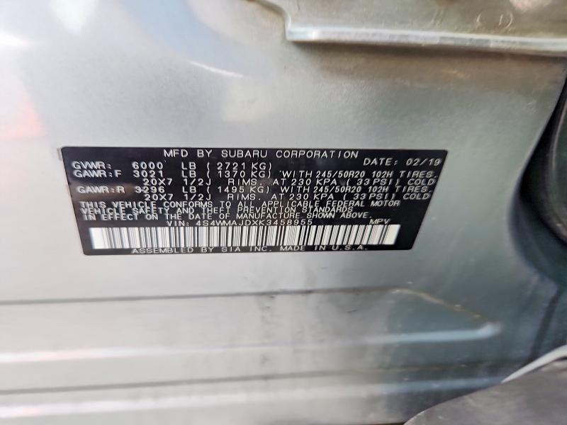Aukcja sprzedaży 2019 Subaru Ascent, vin: 4S4WMAJDXK3458955, numer aukcji: 55642496