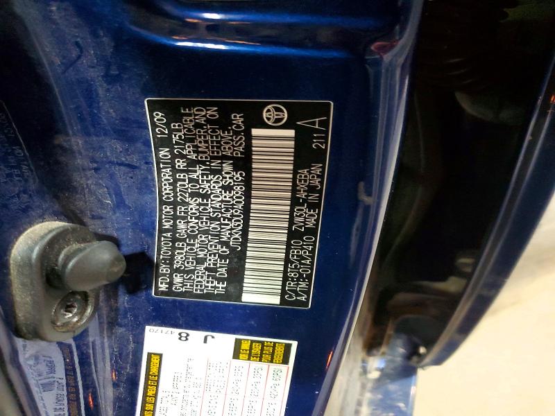 57250126 :رقم المزاد ، JTDKN3DU9A0098195 vin ، 2010 Toyota Prius مزاد بيع
