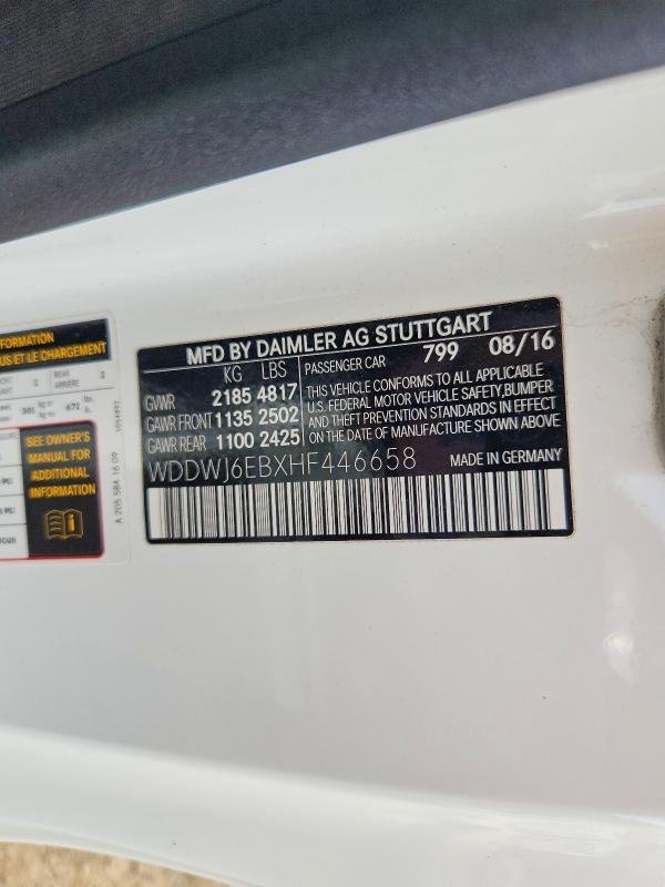 Auction sale of the 2017 Mercedes-benz C, vin: WDDWJ6EBXHF446658, lot number: 56854016