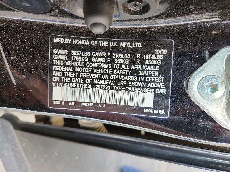 55566906 :رقم المزاد ، SHHFK7H63LU207220 vin ، 2020 Honda Civic مزاد بيع