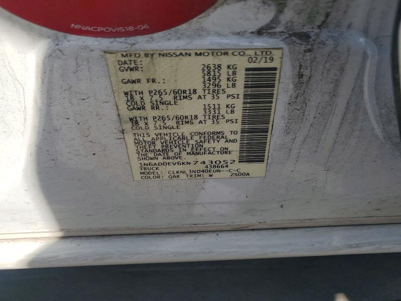 2019 Nissan Frontier მანქანა იყიდება აუქციონზე, vin: 1N6AD0EV6KN743052, აუქციონის ნომერი: 57444426