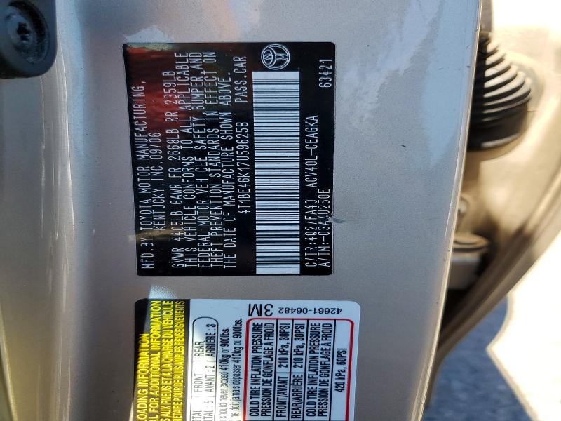 Продажа на аукционе авто 2007 Toyota Camry, vin: 4T1BE46K17U596258, номер лота: 58141476