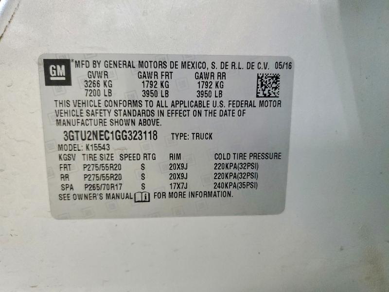 Продаж на аукціоні авто 2016 Gmc Sierra, vin: 3GTU2NEC1GG323118, номер лоту: 58217746