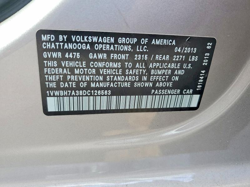 Продаж на аукціоні авто 2013 Volkswagen Passat, vin: 1VWBH7A38DC126563, номер лоту: 55408116