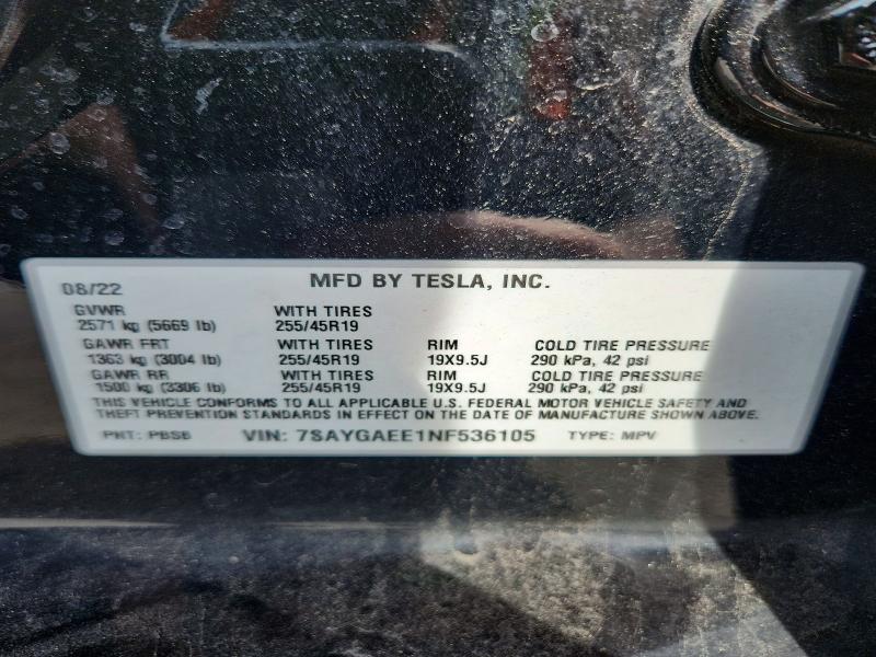 Aukcja sprzedaży 2022 Tesla Model Y, vin: 7SAYGAEE1NF536105, numer aukcji: 58771216