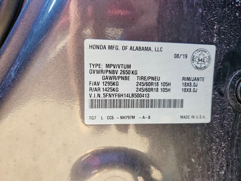Aukcja sprzedaży 2020 Honda Pilot, vin: 5FNYF6H14LB500413, numer aukcji: 51335726