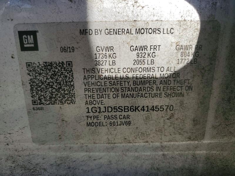 Продаж на аукціоні авто 2019 Chevrolet Sonic, vin: 1G1JD5SB6K4145570, номер лоту: 55854356