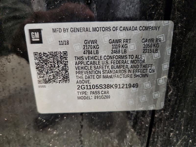 Aukcja sprzedaży 2019 Chevrolet Impala, vin: 2G1105S38K9121949, numer aukcji: 58690686