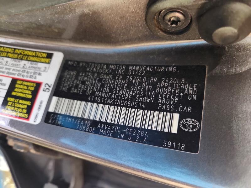 Aukcja sprzedaży 2022 Toyota Camry, vin: 4T1G11AK1NU660514, numer aukcji: 55599916