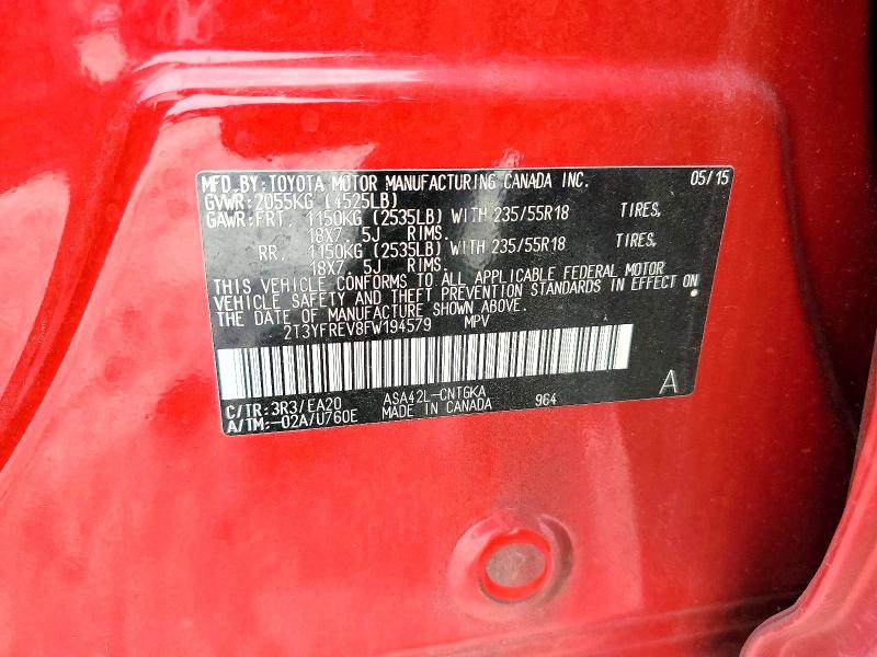 2015 Toyota Rav4 მანქანა იყიდება აუქციონზე, vin: 2T3YFREV8FW194579, აუქციონის ნომერი: 58544466