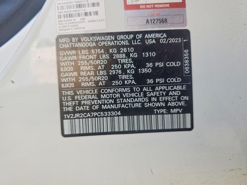 Aukcja sprzedaży 2023 Volkswagen Atlas, vin: 1V2JR2CA7PC533304, numer aukcji: 58210576