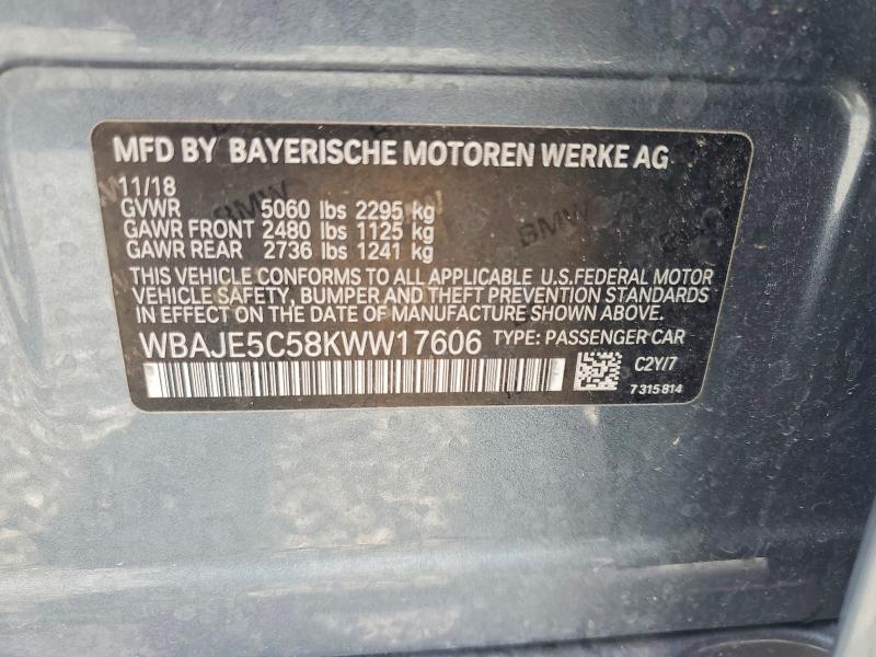 2019 Bmw 540 მანქანა იყიდება აუქციონზე, vin: WBAJE5C58KWW17606, აუქციონის ნომერი: 55627476