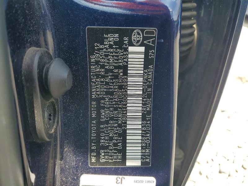 2013 Toyota Corolla მანქანა იყიდება აუქციონზე, vin: 2T1BU4EE8DC950899, აუქციონის ნომერი: 57187336