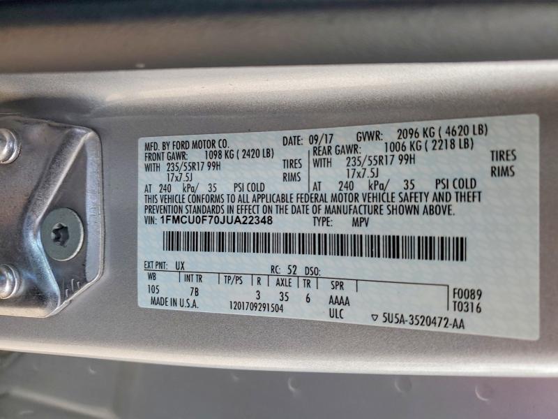 Продажа на аукционе авто 2018 Ford Escape, vin: 1FMCU0F70JUA22348, номер лота: 55958076