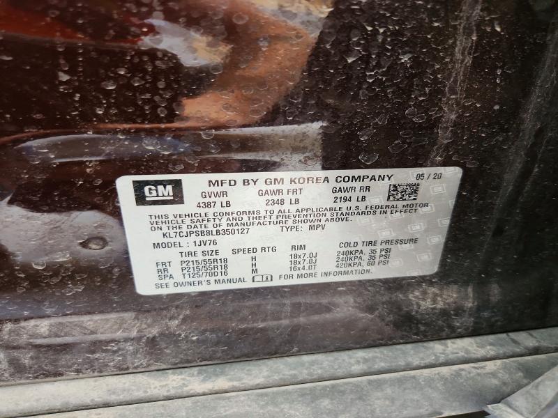 2020 Chevrolet Trax მანქანა იყიდება აუქციონზე, vin: KL7CJPSB8LB350127, აუქციონის ნომერი: 57893606