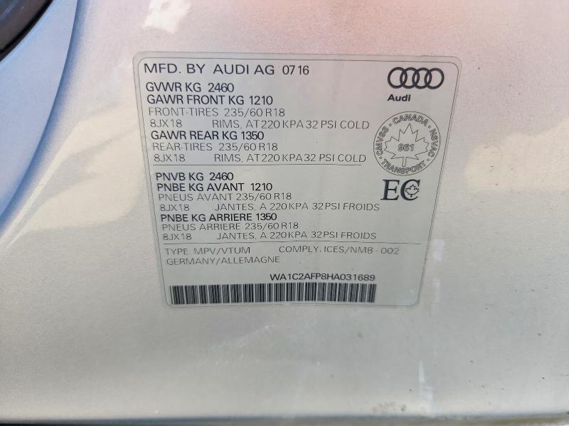 Продажа на аукционе авто 2017 Audi Q5, vin: WA1C2AFP8HA031689, номер лота: 55739406