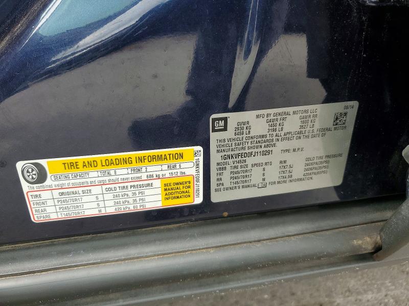 55937276 :رقم المزاد ، 1GNKVFED0FJ110291 vin ، 2015 Chevrolet Traverse مزاد بيع