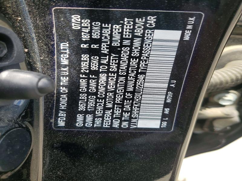 54899416 :رقم المزاد ، SHHFK7H3XLU225946 vin ، 2020 Honda Civic مزاد بيع