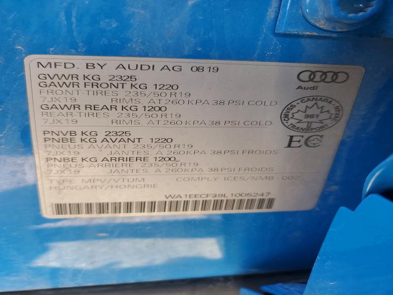 2020 Audi Q3 მანქანა იყიდება აუქციონზე, vin: WA1EECF39L1005247, აუქციონის ნომერი: 56083696
