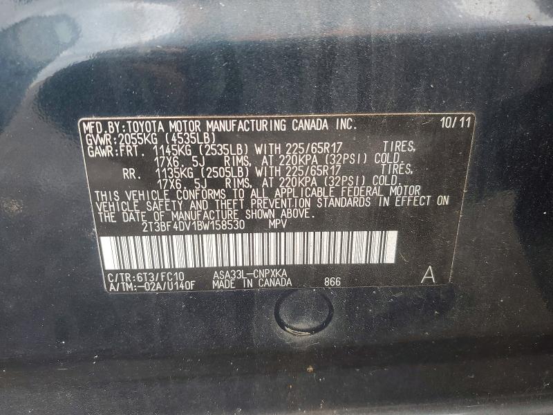 Продаж на аукціоні авто 2011 Toyota Rav4, vin: 2T3BF4DV1BW158530, номер лоту: 55106166