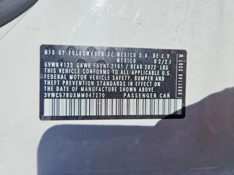 57227536 :رقم المزاد ، 3VWC57BUXMM047270 vin ، 2021 Volkswagen Jetta مزاد بيع
