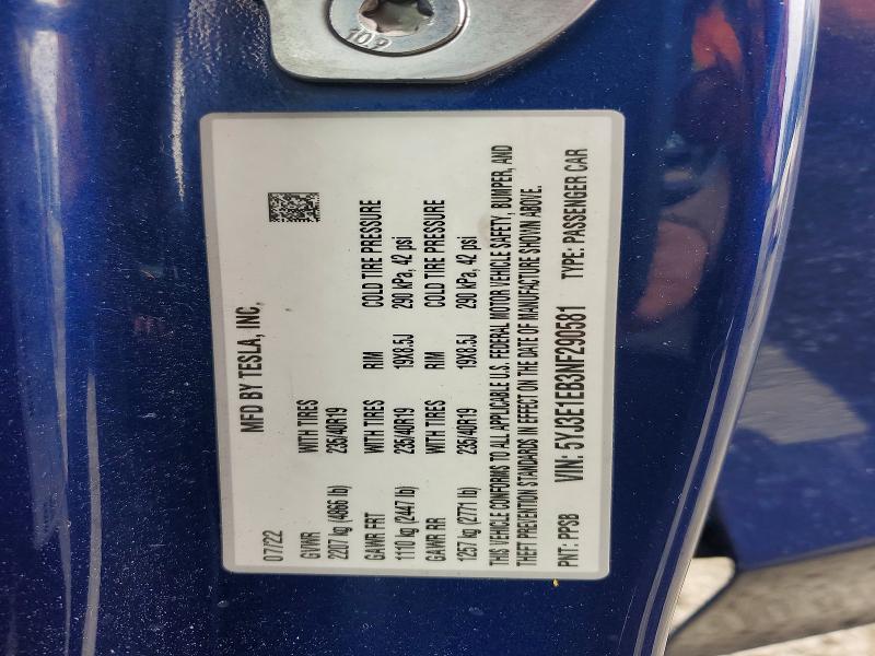 Продажа на аукционе авто 2022 Tesla Model 3, vin: 5YJ3E1EB3NF290581, номер лота: 56312266