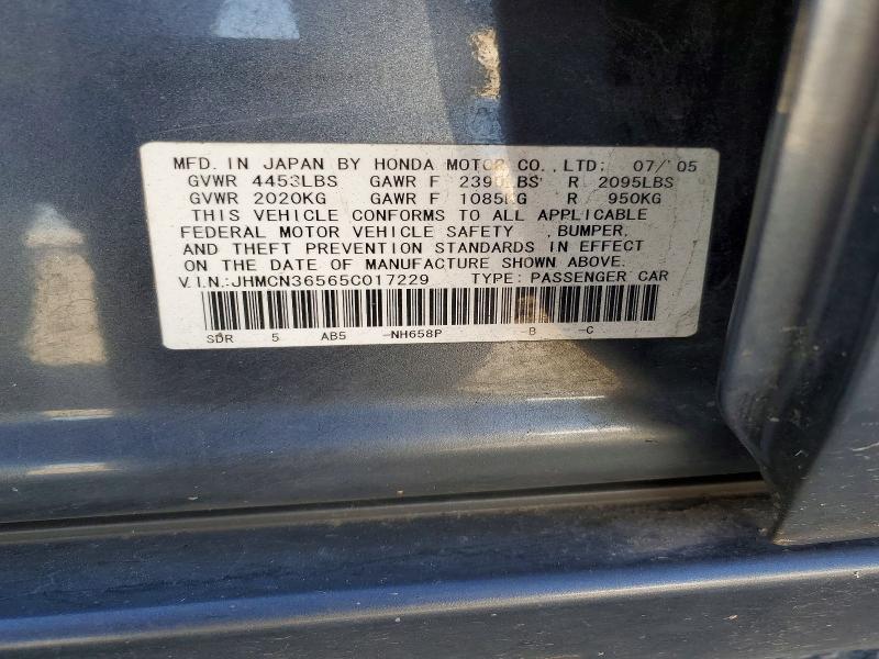 58434656 :رقم المزاد ، JHMCN36565C017229 vin ، 2005 Honda Accord مزاد بيع