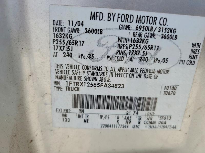 Aukcja sprzedaży 2005 Ford F-150, vin: 1FTRX12565FA34823, numer aukcji: 58655286