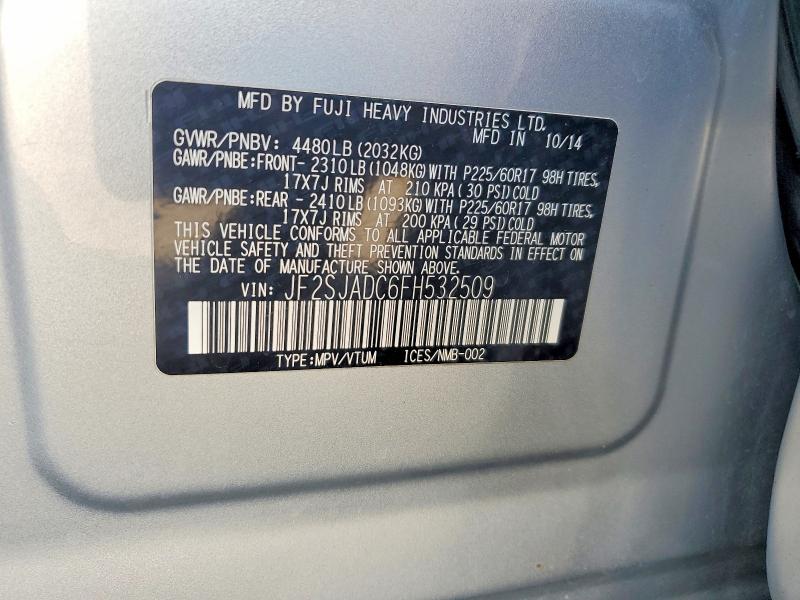 58265166 :رقم المزاد ، JF2SJADC6FH532509 vin ، 2015 Subaru Forester مزاد بيع