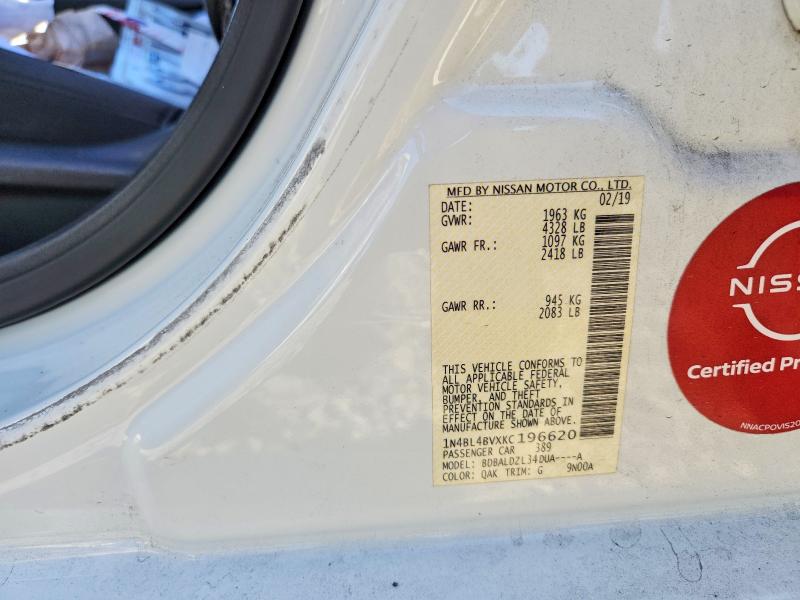 58144446 :رقم المزاد ، 1N4BL4BVXKC196620 vin ، 2019 Nissan Altima مزاد بيع