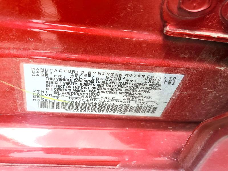 56448026 :رقم المزاد ، 3N1AB8DVXNY315732 vin ، 2022 Nissan Sentra مزاد بيع