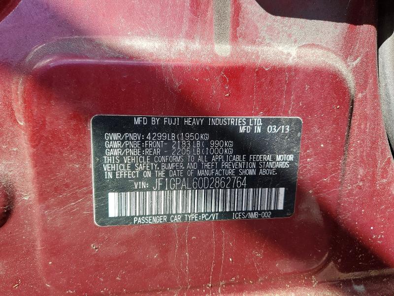 Aukcja sprzedaży 2013 Subaru Impreza, vin: JF1GPAL60D2862764, numer aukcji: 56489686