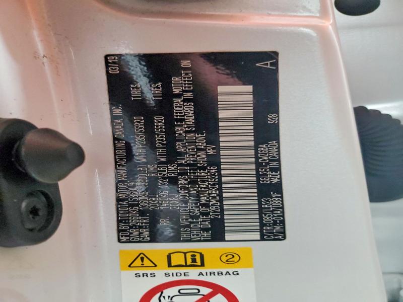 58905316 :رقم المزاد ، 2T2BZMCA8KC192346 vin ، 2019 Lexus Rx 350 مزاد بيع
