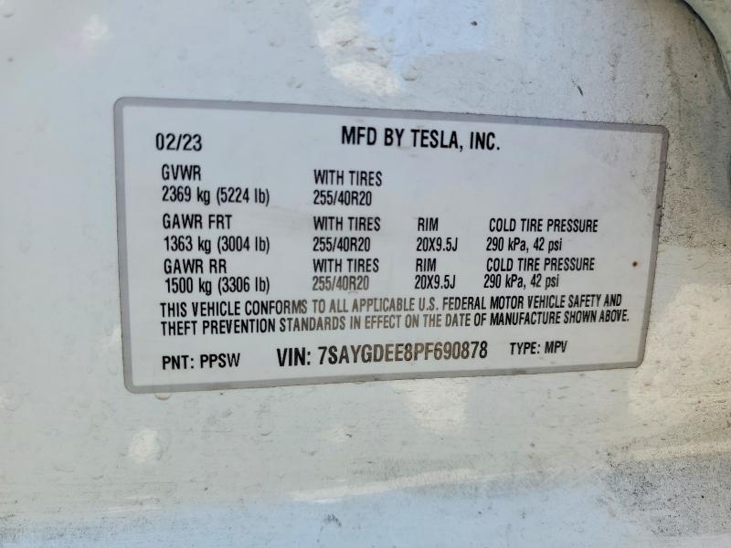 2023 Tesla Model Y მანქანა იყიდება აუქციონზე, vin: 7SAYGDEE8PF690878, აუქციონის ნომერი: 59272336