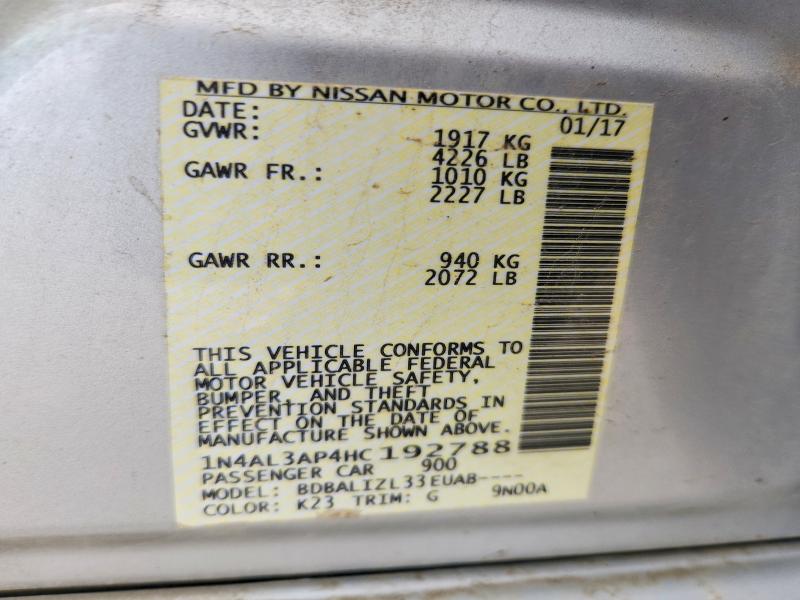 Aukcja sprzedaży 2017 Nissan Altima, vin: 1N4AL3AP4HC192788, numer aukcji: 59059496