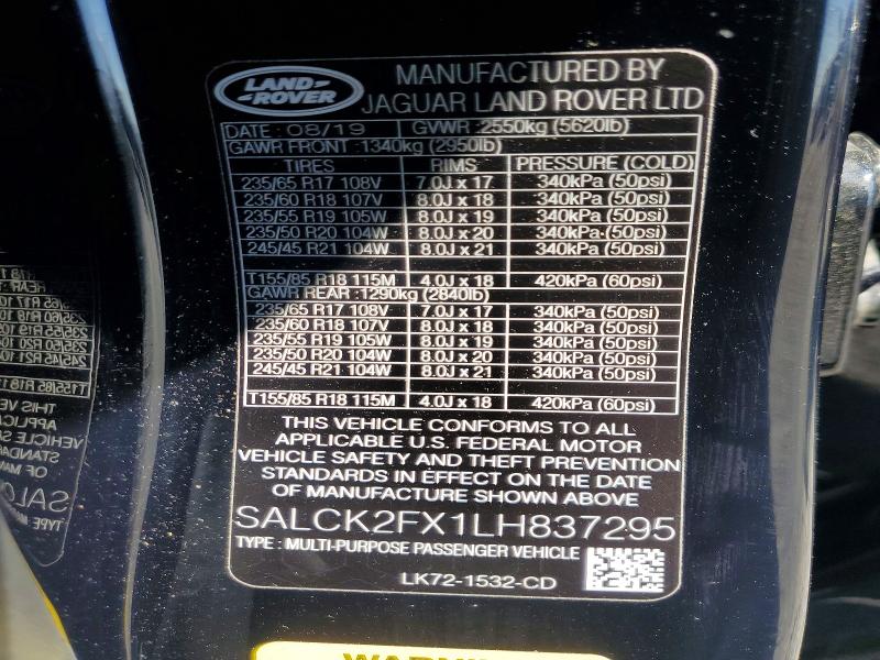 57370186 :رقم المزاد ، SALCK2FX1LH837295 vin ، 2020 Land Rover Discovery Sport مزاد بيع